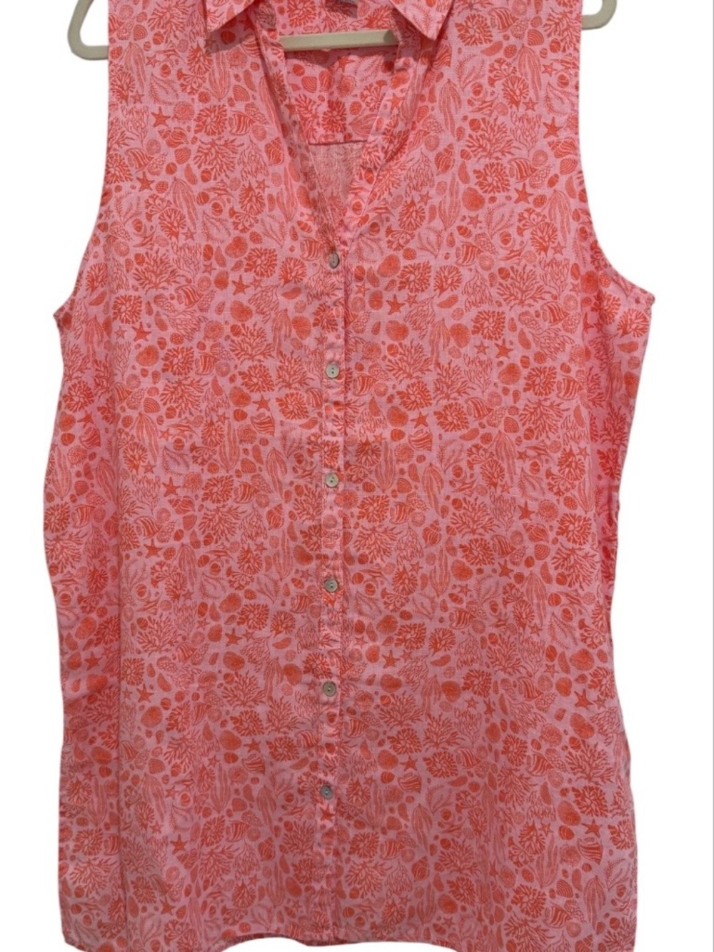 Sigrid Olsen Coral Sleeveless Shift Shirt Dress Tunic Linen Coral Seashell XL